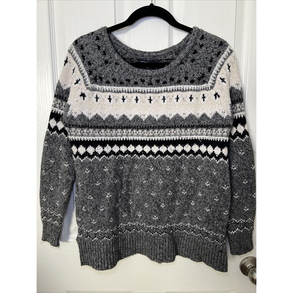 American Eagle Fair Isle Pullover Sweater Women's Small Round Neck Gray NEW - Picture 1 of 8